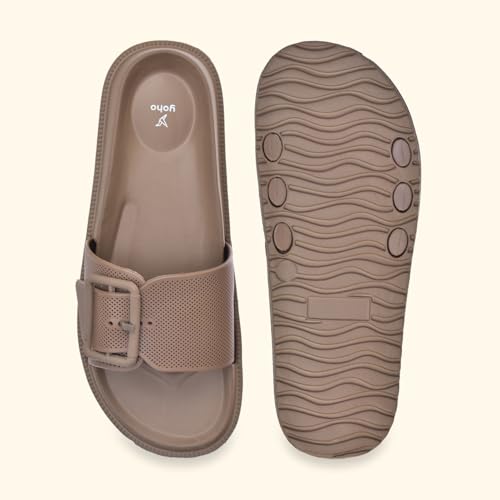 Image of YOHO Grape Sliders for Women & Girls | Stylish,Cushioned, Lightweight Slides & Waterproof Flip Flops | Adjustable Buckle | Comfortable Monsoon Footwear