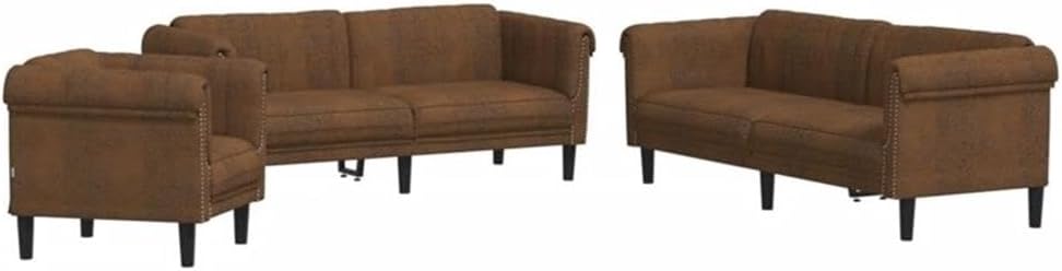 BOWERY HILL Contemporary 3-Piece Sofa Set, Brown Velvet Upholstery, Solid Wood Frame, Spacious 5-Person Seating, Modern Design Living Room Furniture, Easy Maintenance