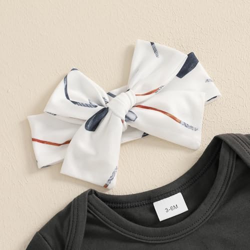 3pcs Baby Girl Fall Outfit Short Sleeve I'm Told I Love Hockey Romper Flare Pants Headband Infant Hockey Clothes4