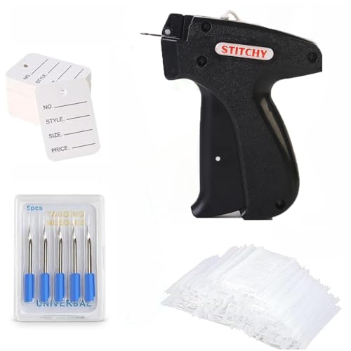 AHMistool Label Stitch Gun Clothing Tag Gun with 5 Replacement Needles + 1000 Tag Barb + 50 Price Labels Brand Labels Suitable for Various Clothing and Hat Label Attacher Gun (Black)