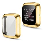 RICHONE Screen Protector Case Compatible with Fitbit Versa 2 Smartwatch, All-Around TPU Plated Protective Cover Scratch Resistant Bumper Shell Accessories (Gold, Versa 2)