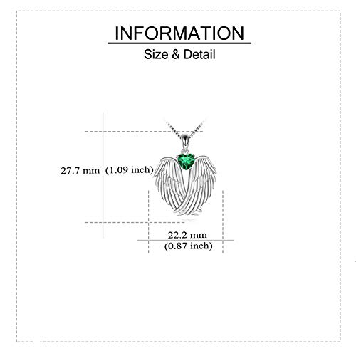 Image of YFN Angel Wings Necklace 925 Sterling Silver Guardian Angel Wings Pendant Necklace Birthstone Necklace for Women Girls Christmas Jewelry Gifts