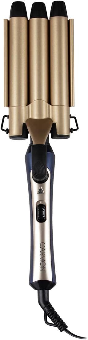 Carmen C81135BC Twilight Triple Barrel Mermaid Hair Waver with Temperature Settings and 3 x 22mm Ceramic Coated Barrels, Blue and Champagne Gold