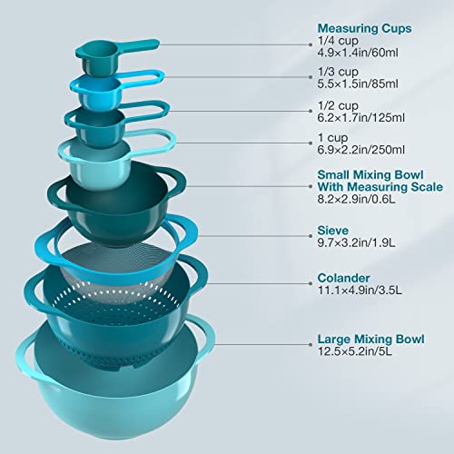 13 Pcs Mixing Bowls Set, RV Camping Accessories Set, Apartment Kitchen Gadget Easy Storage, Inculding Measuring Cups Colander Sifter Large Bowl Whisk Scraper, Great for Cooking and Baking, No BPA