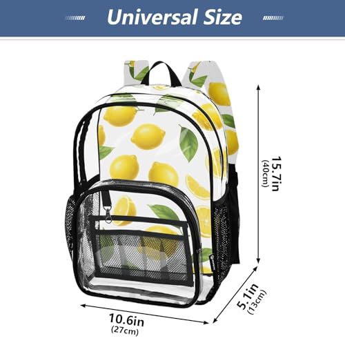 Kids Backpack for Girls Yellow Lemons Green Leaves White Clear Backpack Women Cute See through Approved Bag4