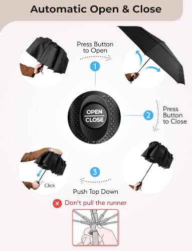 Image of TUMELLA Strongest Windproof Travel Umbrella (Compact, 100MPH Wind-Tested), Light, Portable, One-Handed Use, Automatic Folding Rain Umbrella, Durable, Premium Grip, Fits Car & Backpack