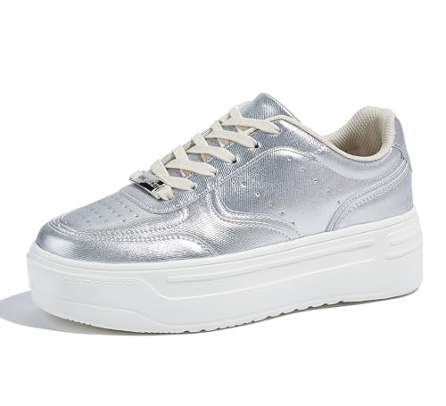 LUCKY STEP Women Platform Fashion Sneakers Chunky Faux Leather Thick Sole Comfortable Lightweight Casual Tennis Walking Shoes