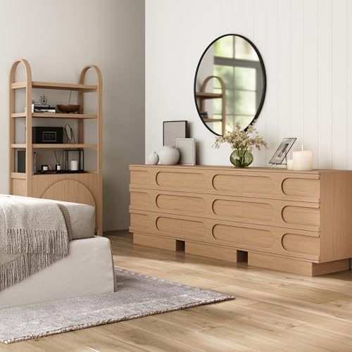 Image of Nathan James Iris 3 Drawer Dresser, Mid-Century Modern Solid Wood Dresser for Bedroom, Raw Oak Set of 3