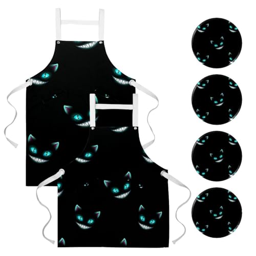 Tablier de serveuse restaurant et bistrot avec motif chat aux yeux bleus