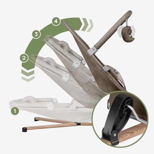TULANO Moon 30 Ergonomiczne leżaki dla niemowląt z łukiem do zabawy, naturalne kołysanie bez prądu, regulowane i składane oparcie, 3-punktowa uprząż dla niemowląt, bardzo miękka i oddychająca - beżowa