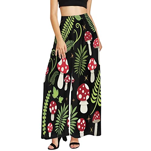 Pantalon palazzo taille haute à motif champignon extensible XL