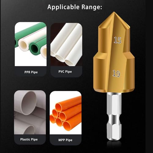 PVC Rohrreibahlen Bits, 3 Stück, PPR Hebe Stufenbohrer, Hartstahl PVC Rohrverschraubung, Expander Stufenbohrer Set, Sechskantschaft 19 Mm, 24 Mm, 31 Mm, Wasserrohr
