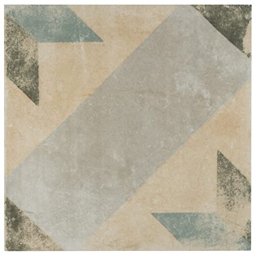 Somertile Fcd10Psb Vesuvius Star Porcelain Floor & Wall Tile, 9.75 Inch X 9.75", Blue,, 9.75 Inch X 9.75",, Grey/Beige/Tan/Blue #TOP8