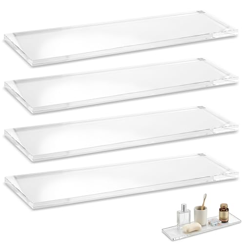 KOSHA 4 Pcs 13.25 Inch Acrylic Medicine Cabinet Shelves Replacement High Clarity Clear Cabinet Shelf Organizer 0.31 Thick Shatterproof Bathroom Wall Shelf Insert Glass Shelf Alternative