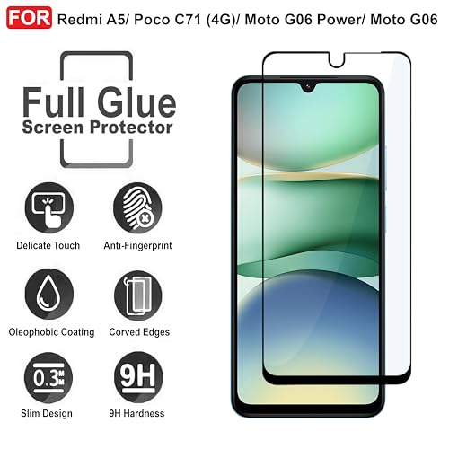 Image of CEDO Tempered Glass for Redmi A5 / Poco C71 (4G) / Moto G06 Power /Moto G06 | Screen Protector Full HD Quality Tempered Glass Anti-Scratch Edge to Edge Coverage with Easy Installation Kit (Black)