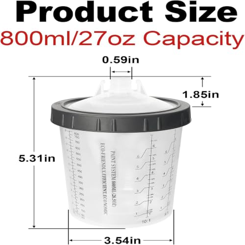 Image of Paint Spray Gun Disposable Cups System 800ml (28oz) with Lids Liners