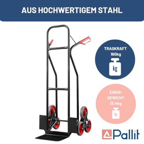 Pallit Diablo-S Steekwagen, trapsteekwagen, 160 kg, staal, ergonomische transportwagen voor verhuizing, aankopen - Afbeelding 4