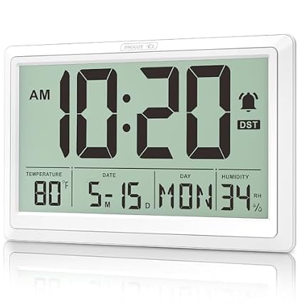 XREXS 10 . 4 Inch Digital Wall Clock, Battery Operated Large Display Clock, Digital Calendar with