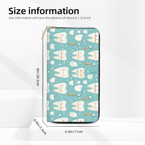 Leather Thin Slim Wallets for Women Men - Fashion Cute Cartoon Teeth Print Card Wallet Holder with Zipper2