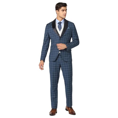 Image of Blackberrys Men Poly-Blend Checks Slim Fit Shawl Suits