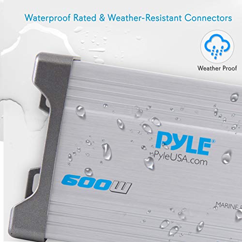 Pyle 4-Channel Marine Amplifier Receiver - Waterproof And Weatherproof Audio Subwoofer For Boat Stereo Speaker & Other Watercraft - 600 Watt Power, Wired Rca, Aux And Mp3 Audio Input Cable - Plmrmp4A #TOP3