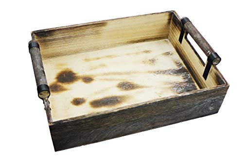 Admired By Nature 13.75 inch Wooden Rustic Décor Serving Tray with Handles Use As Ottoman Tray, Coffee Table Tray, Food Serving Tray (ABN5E109-NTRL)