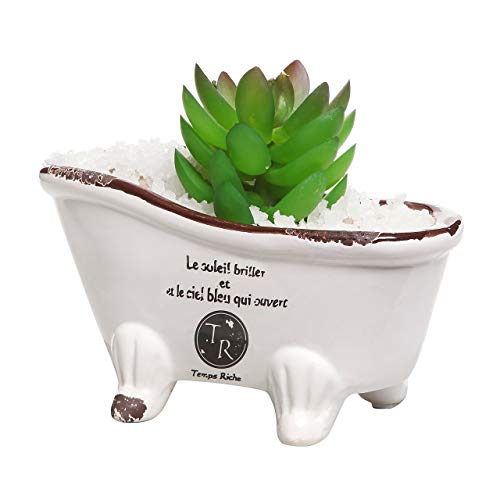 MyGift 6-Inch White Porcelain Petite French Country Style Claw Foot Bathtub Vintage Flower