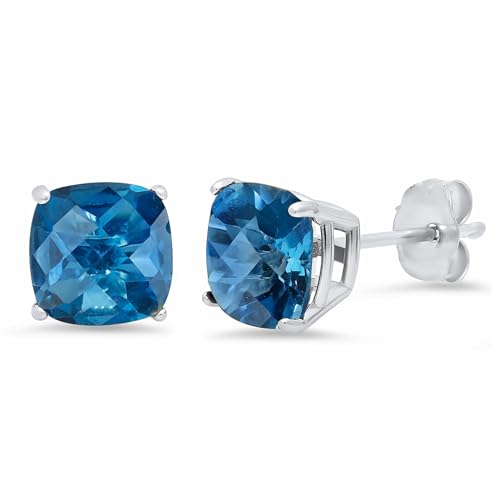 Amazon Collection 925 Sterling Silver Cushion Cut Birthstone Stud Earrings for Women