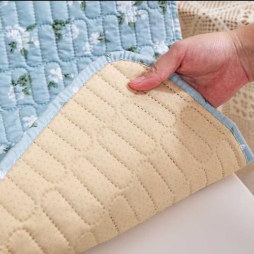 Image of HOMETHREADS Universal-Fit Cotton Fabric Chair Cover Comfortable Cushioned Seating Pad with Anti-Slip Back, Perfect for Kitchen,Dining Room (Beige Blue, Pack of 2)