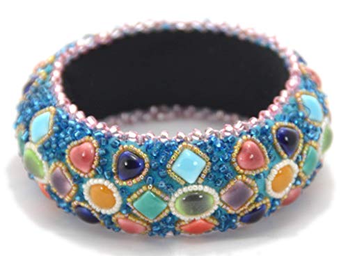 Bangle en porcelaine turquoise et perles multicolores pour femme