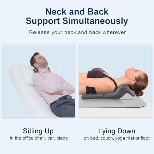 neck and shoulder relaxer with upper back massage point cervical traction device neck stretcher for tmj pain relief and cervical spine alignment chiropractic pillow grey