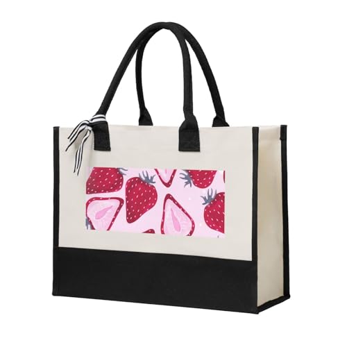 ZTPOWQA Bolsa de lona con estampado de fresas para mujer, gran capacidad, para playa, viajes, oficina, compras