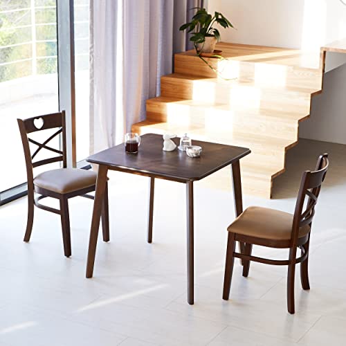 Livinia Heart X-Back Dining Chair Set Of 2, Solid Malaysian Oak Pu Leather Upholstered Cushion Seat Wooden Cross Back Side Chairs (Walnut) #TOP1