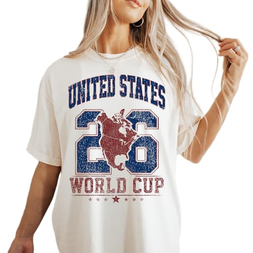 USA Soccer Fan Graphic T-Shirt Vintage American Football Supporter World 2026 Cup Tournament Tee Ivory