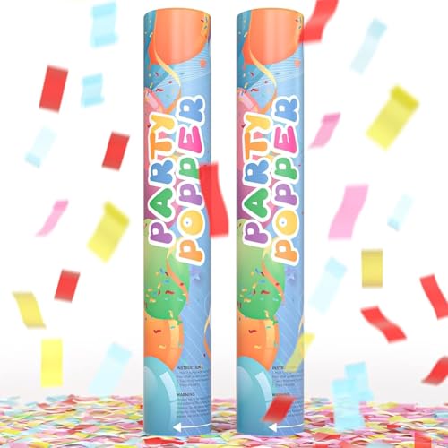 Biella 2Pcs Multicolor Party Poppers - Confetti Twist & Shoot for Weddings New Years Eve Graduation Birthdays & More Party Supplies (11inch PACK OF 2)