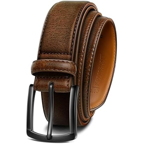 KEMISANT Men Belt-Genuine Leather Belt for Men Dress Casual Golf Jeans 1 3/8"(Deep Brown,34"-36" Waist Adjustable) Cover