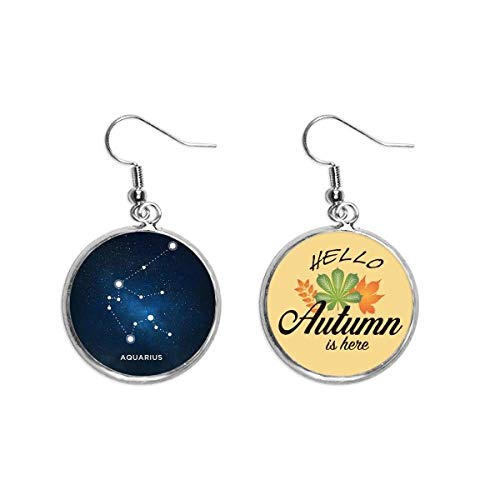 Signo del zodiaco del Acuario pendientes colgantes con detalles de hojas otoñales para mujer