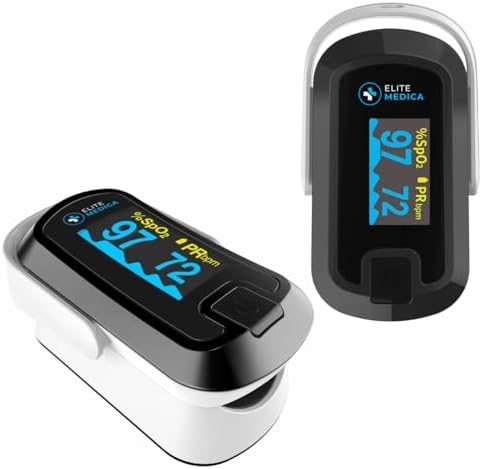 Elite Medica Premium Fingertip Pulse Oximeter, Health Canada Authorized Medical Device, Digital SpO2 Blood Oxygen Saturation Monitor & Heart Rate Tracker, Portable Medical Device for Home & Fitness Use, Accurate Oxygen Level Reader with LCD Display, Waveform & Pulse Graph, Batteries Included