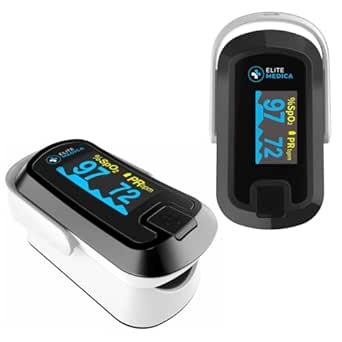 Elite Medica Premium Fingertip Pulse Oximeter, Health Canada Authorized Medical Device, Digital SpO2 Blood Oxygen Saturation Monitor & Heart Rate Tracker, Portable Medical Device for Home & Fitness Use, Accurate Oxygen Level Reader with LCD Display, Waveform & Pulse Graph, Batteries Included