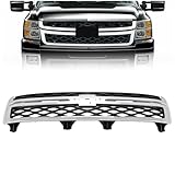 KUAFU Front Bumper Grill Compatible with 2011-2014 Chevy Chevrolet Silverado GMC Sierra 2500 3500 HD 20966058 GM1200639 Bumper Hood Grille Chrome