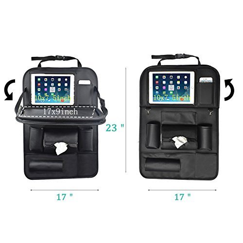 Car Back seat Organizer with Foldable Table Tray, PU Leather Car Back seat Organizer for Babies Toys Storage with Foldable Dining Table Holder Pocket for Baby and Kids
