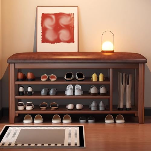 Banc à chaussures 4 niveaux marron avec coffre de rangement 100cm - 5