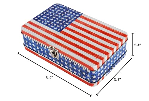Image of DAHO Metal Storage Box with Hinge for Office, School, Home, Makeup, Arts & Crafts and Accessories (Red Blue White)