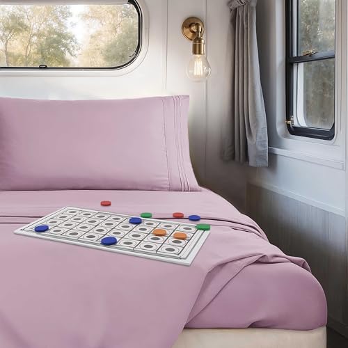 Image of Nestl Dusty Purple Short Queen Sheets for RV, Hotel Luxury RV Queen Sheets Set, 4 Piece Fitted Bed Sheet Set and Pillowcases, Super Soft, Wrinkle-Free, and Breathable Camper Bedding