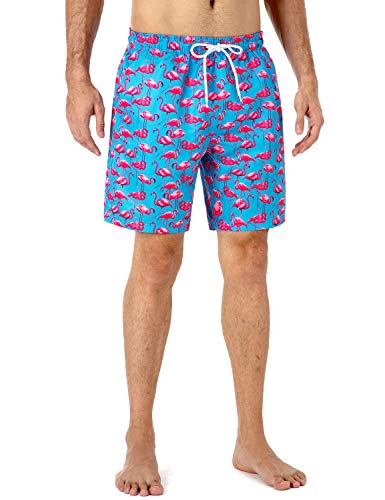 NAVISKIN Bañadores de Natación UPF 50+, Pantalones Cortos Ligeros de Playa para Hombres, Shorts Secado Rápido de Surf Voleibol de Playa 18cm Flamenco XXL