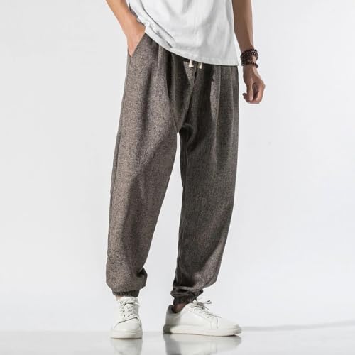Men's Cotton Linen Pants Casual Harem Joggers Summer Drawstring Waist Pants Male Chinese Style Baggy Trousers4