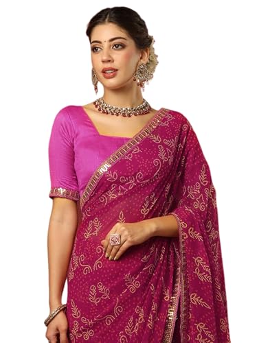 Image of SIRIL Women's Georgette Bandhani Printed Saree With Unstitched Blouse Piece