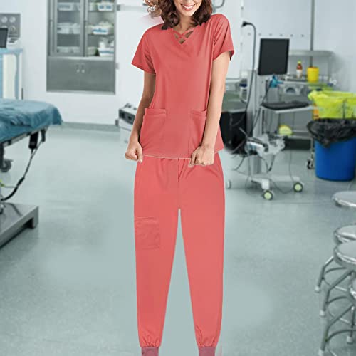 NC Uniformes femininos conjunto de esfoliação para enfermeira, decote em v respirável, terno de trab