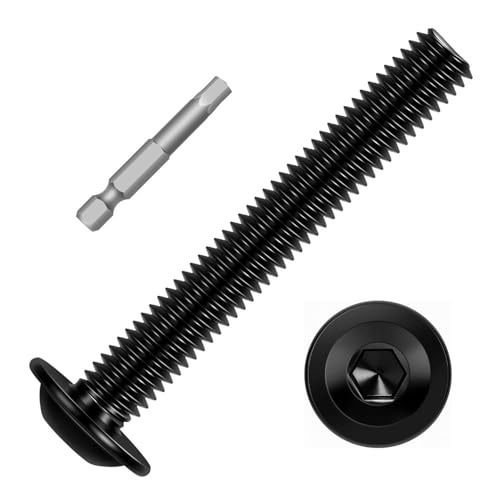 Image of M6-1.0 x 60mm 10 PCS Flanged Button Head Socket Cap Bolts Screws, Stainless Steel 304, Allen Socket Drive, Screwdriver Bit Included, Black Finish, Fully Machine Thread