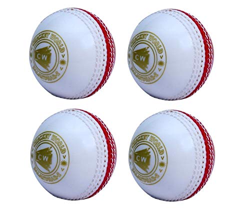 Image of CW Set of 4 Spin Poly Soft PVC White & Red Sports Cricket Ball Practice Ball Poly Ball Synthetic Ball